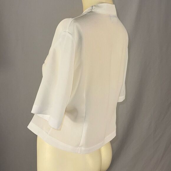 Vintage White Embroidered Beaded Chiffon Short Sleeve Button Down Blouse Size 10 - Picture 4 of 10